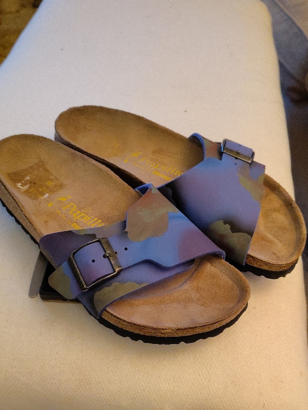 Papilio Birkenstock Iridescent Purple Camouflage Double-Buckle Slide Sandals